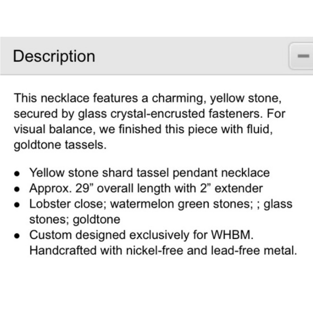 WHBM Yellow stone shard tassel pendant necklace - Picture 5 of 12